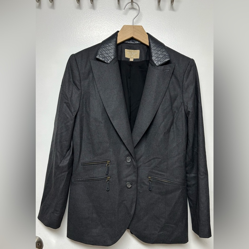 Bill Blass Charcoal Wool Blazer with Quilted Collar